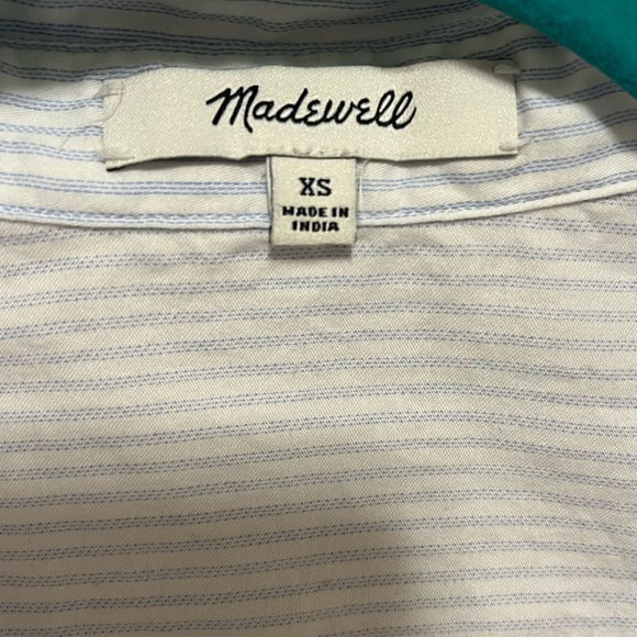 Madewell Embroidered Oversized Peace Sign Short Sleeve Tie Front Striped Shirt - Picture 13 of 13